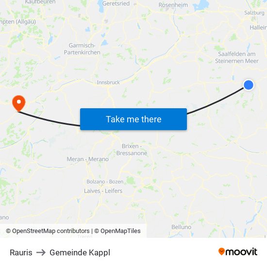 Rauris to Gemeinde Kappl map