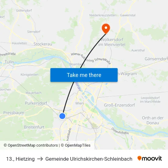 13., Hietzing to Gemeinde Ulrichskirchen-Schleinbach map
