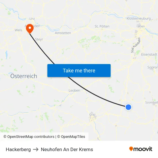 Hackerberg to Neuhofen An Der Krems map
