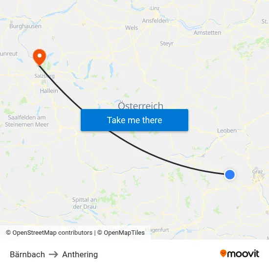 Bärnbach to Anthering map