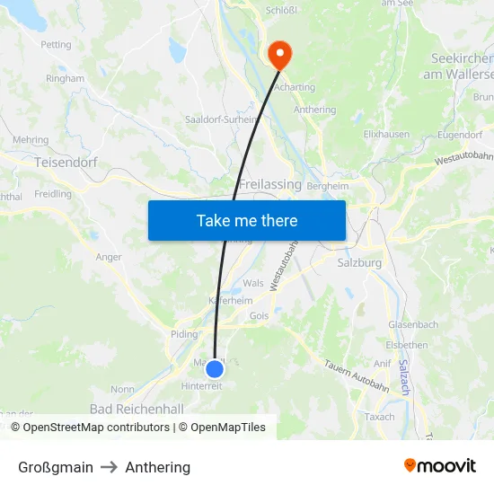 Großgmain to Anthering map