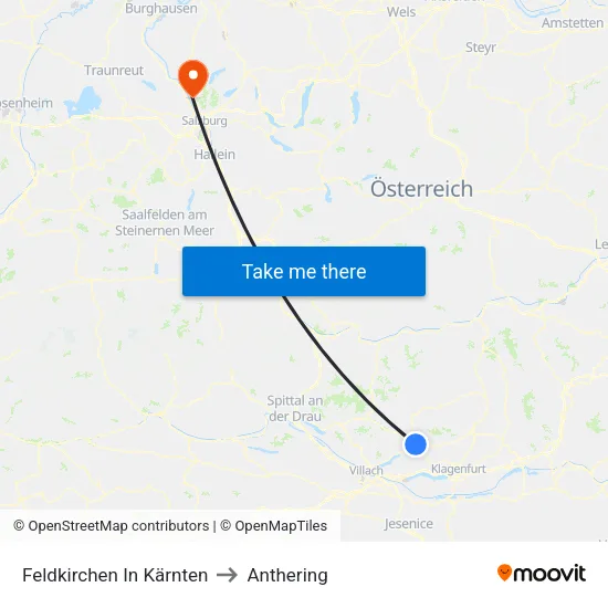 Feldkirchen In Kärnten to Anthering map