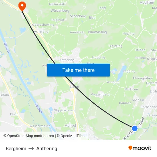 Bergheim to Anthering map