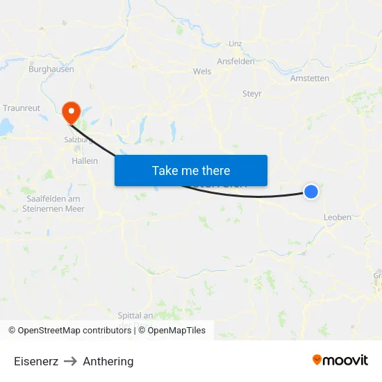 Eisenerz to Anthering map