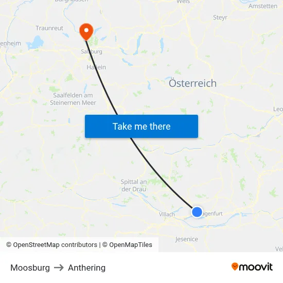 Moosburg to Anthering map