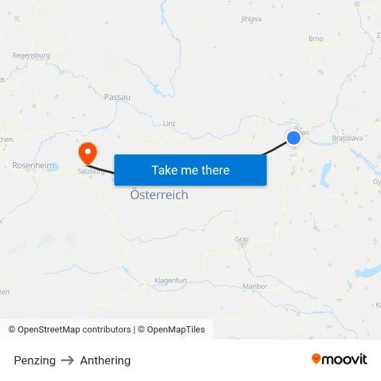 Penzing to Anthering map