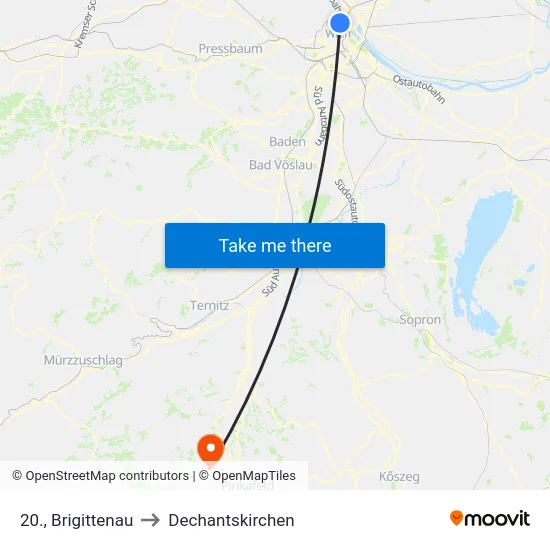 20., Brigittenau to Dechantskirchen map