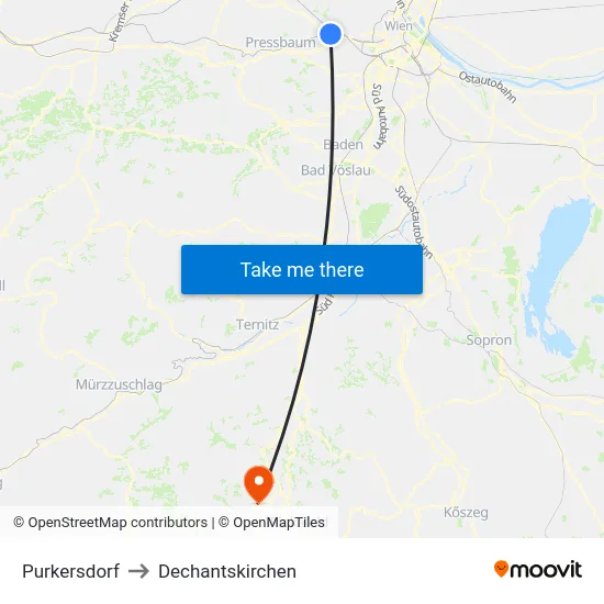 Purkersdorf to Dechantskirchen map