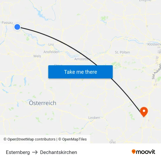 Esternberg to Dechantskirchen map