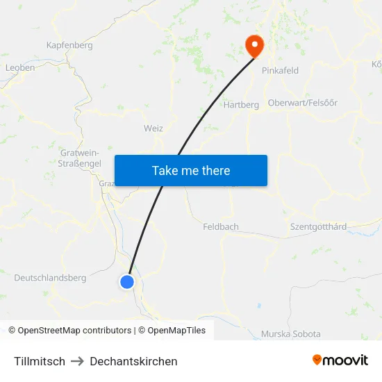 Tillmitsch to Dechantskirchen map