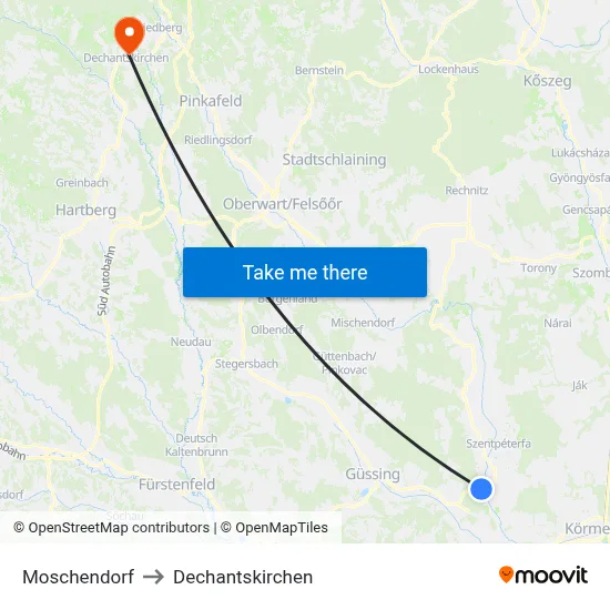 Moschendorf to Dechantskirchen map