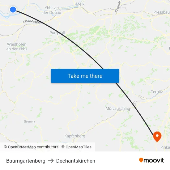 Baumgartenberg to Dechantskirchen map
