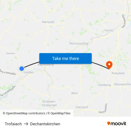 Trofaiach to Dechantskirchen map