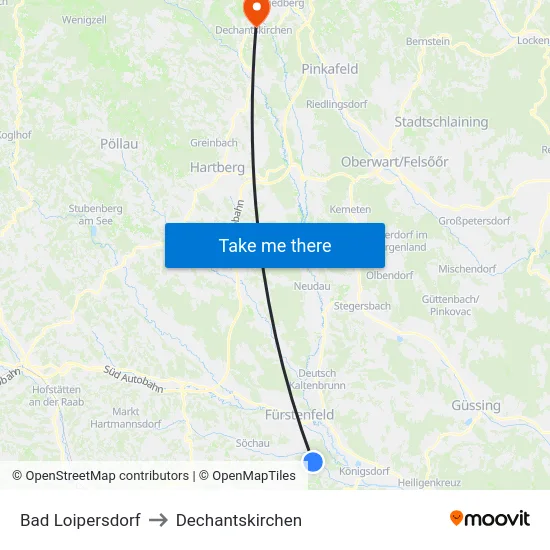 Bad Loipersdorf to Dechantskirchen map