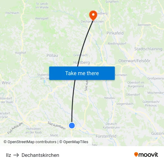 Ilz to Dechantskirchen map