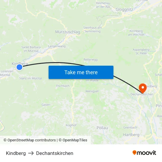 Kindberg to Dechantskirchen map