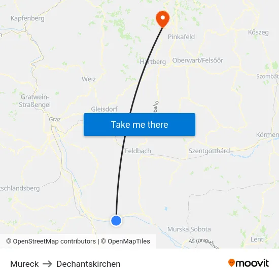 Mureck to Dechantskirchen map