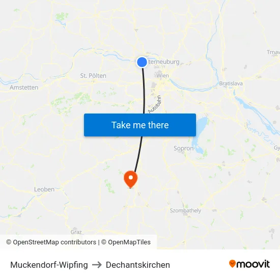 Muckendorf-Wipfing to Dechantskirchen map