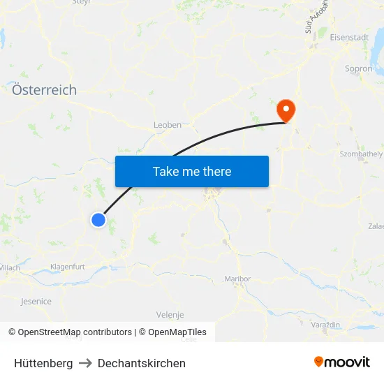 Hüttenberg to Dechantskirchen map