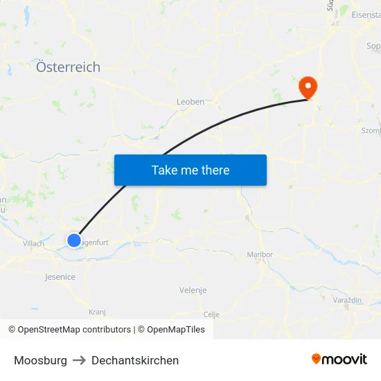 Moosburg to Dechantskirchen map