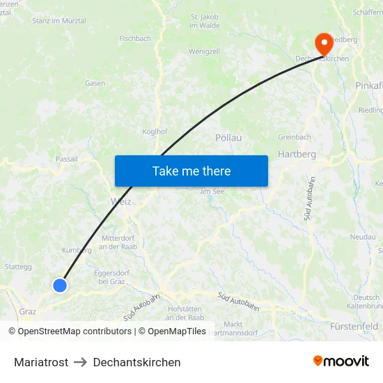 Mariatrost to Dechantskirchen map