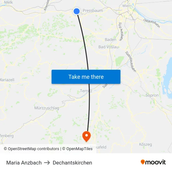Maria Anzbach to Dechantskirchen map