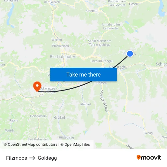 Filzmoos to Goldegg map
