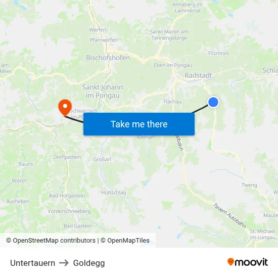 Untertauern to Goldegg map