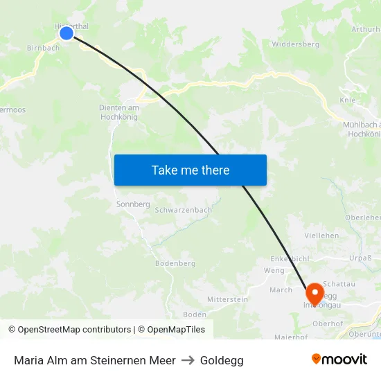 Maria Alm am Steinernen Meer to Goldegg map