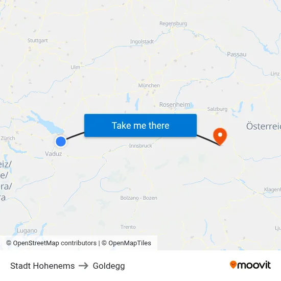 Stadt Hohenems to Goldegg map