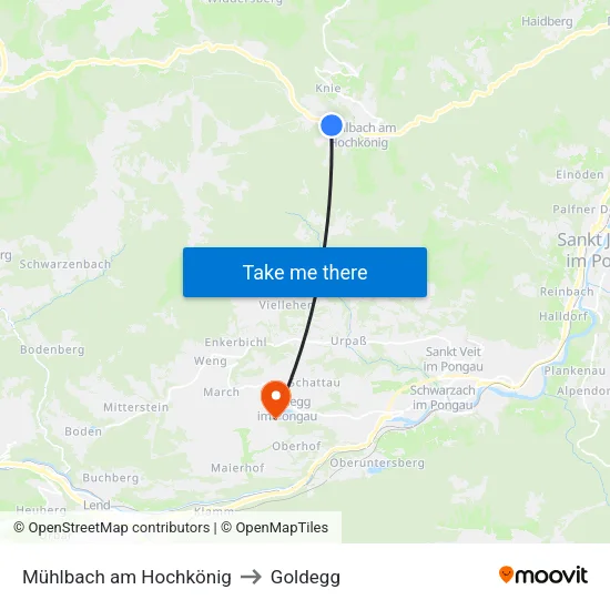 Mühlbach am Hochkönig to Goldegg map