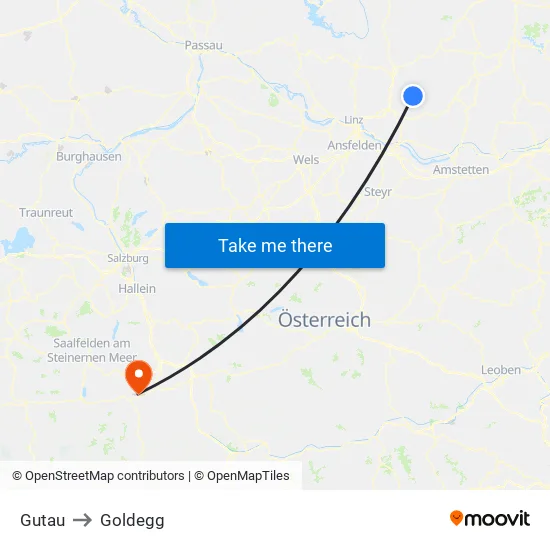Gutau to Goldegg map
