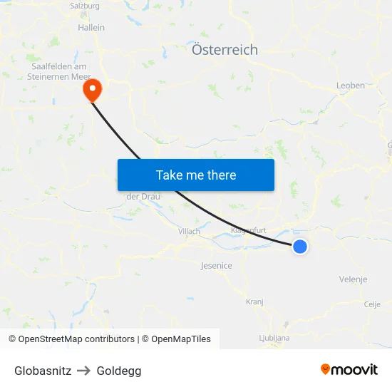 Globasnitz to Goldegg map
