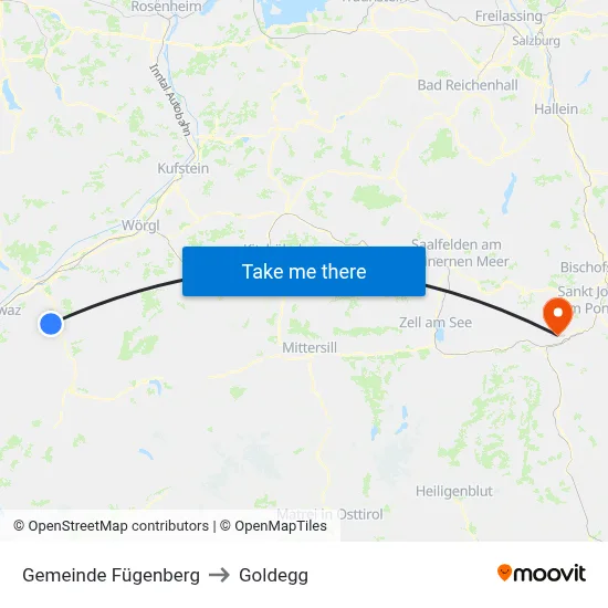 Gemeinde Fügenberg to Goldegg map