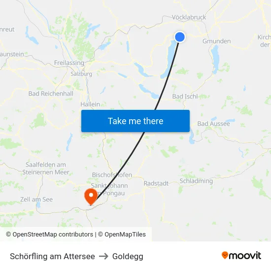 Schörfling am Attersee to Goldegg map