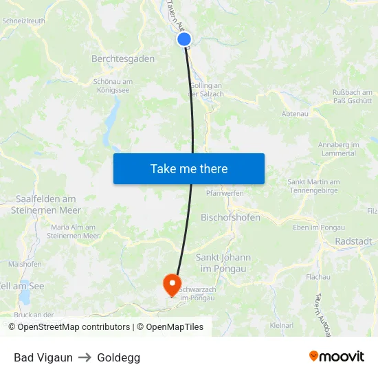 Bad Vigaun to Goldegg map