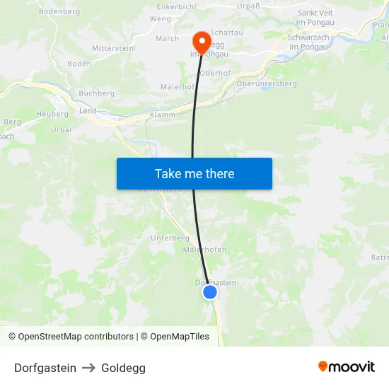 Dorfgastein to Goldegg map