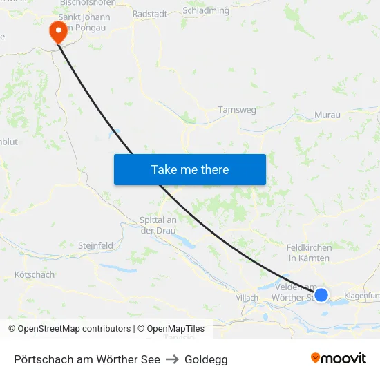 Pörtschach am Wörther See to Goldegg map