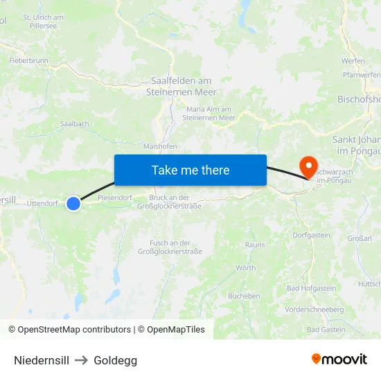 Niedernsill to Goldegg map