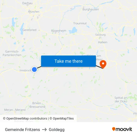 Gemeinde Fritzens to Goldegg map