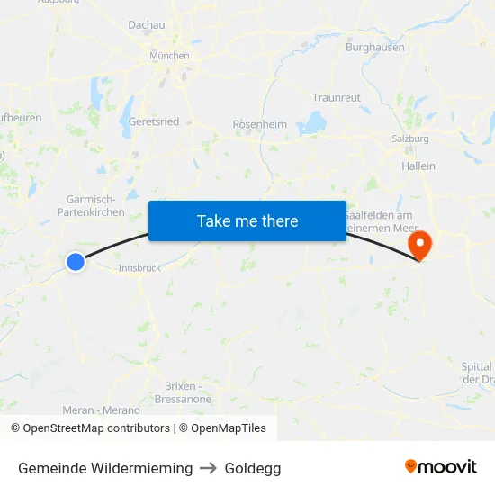 Gemeinde Wildermieming to Goldegg map