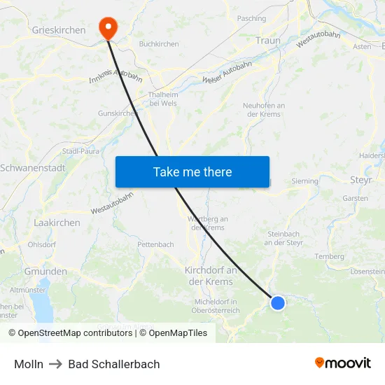 Molln to Bad Schallerbach map