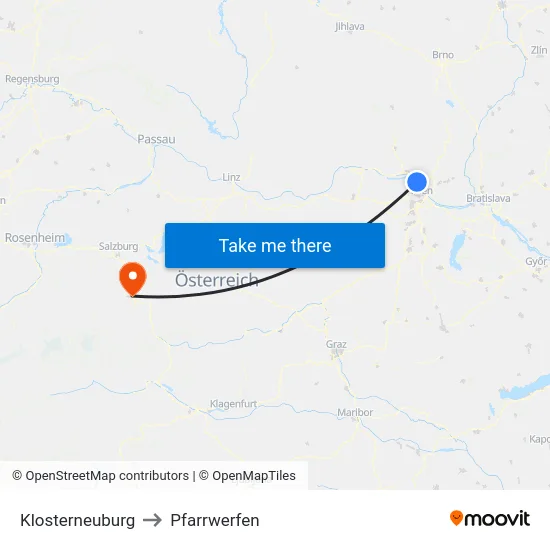 Klosterneuburg to Pfarrwerfen map