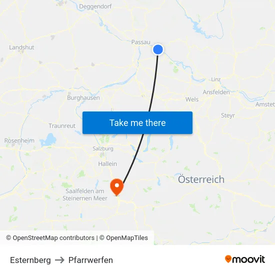 Esternberg to Pfarrwerfen map