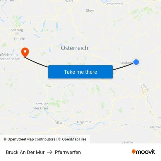 Bruck An Der Mur to Pfarrwerfen map