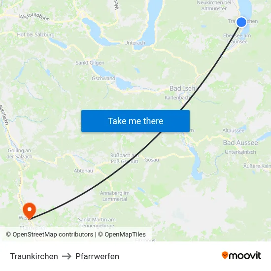 Traunkirchen to Pfarrwerfen map