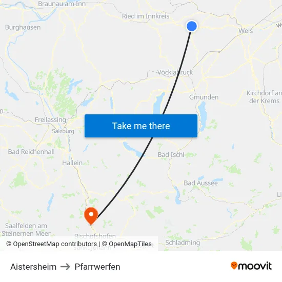 Aistersheim to Pfarrwerfen map