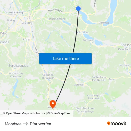 Mondsee to Pfarrwerfen map