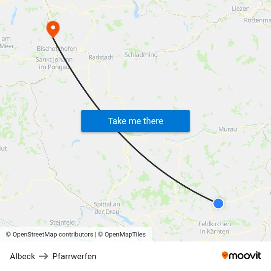 Albeck to Pfarrwerfen map