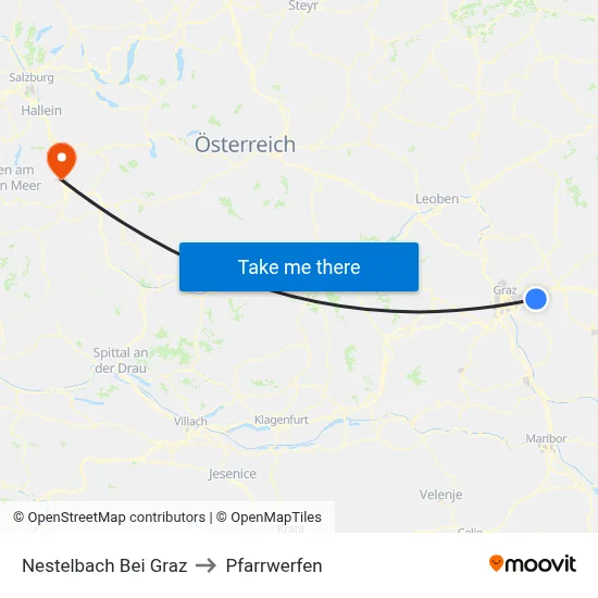 Nestelbach Bei Graz to Pfarrwerfen map